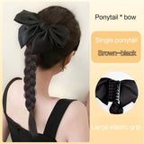 Daiiibabyyy  Synthetic Claw Clip Braided Ponytail Wig Bow Low Ponytail Braided Hair Accessories  Fake Braids Ponytail Hair Extension