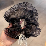 DAIIIBABYYY  -  Korean Luxury Ribbon Lace Large Scrunchies Female Girls White Sweet Hair Ropes Temperament Black Headband Fairy Ponytail Holder