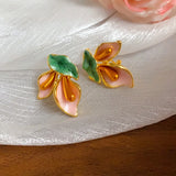 Daiiibabyyy  Fashion Light Luxury Flower Earrings Oil Drop Charms Vintage Earrings Women Ear Jewelry Sweet Stud Earrings Gift