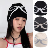 Daiiibabyyy  New Korean Fashion Y2k Bow Knitted Skullies Hat Soft Knitted Cap Bow Women Men Couple Beanie Caps Woolen Keep Warm Hats