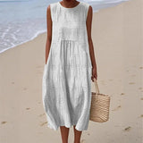 DAIIIBABYYY  -  Vestidos Mujer Casual Round Neck Vacation Dress Spring Print Pocket Pleated Long Dress New Summer Sleeveless Tank Womens Dresses