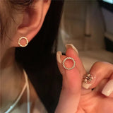 Daiiibabyyy Temperament Earrings Korea Small Simple Geometric Circle Earrings Micro-inset Zircon Earrings for Female Valentine's Day Gift