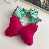 DAIIIBABYYY  -  1pc sweet and cute plum color bow large intestine hair ring, Korea Dongdaemun plaid contrast hair tie American retro hair ring