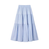 DAIIIBABYYY  -  Ins Women's Half Skirts Summer Blue Korean Fashion Casual Loose Pleated Hotsweet A-line Long Skirt Simple Preppy Female Clothes