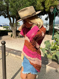 Daiiibabyyy Knit Hollow Out Colour Sweater Stripe Short Sleeve Lapel Female Pullover 2024 Summer Fashion Loose Streetwear Lady Jumper