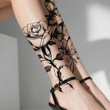 Daiiibabyyy  2pcs Black Flower & Butterfly Temporary Tattoo Stickers For Women, Waterproof & Long Lasting Fake Tattoo For Arm, Leg & Chest
