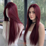Daiiibabyyy  Red Wig for Women Long Straight Hair Forehead Lace Wig  for Cosplay Daily Use Lolita  Synthetic Wigs Natural Hair Heat Resistant