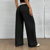 DAIIIBABYYY  -  Simple Straight-leg Casual Pants Loose and Slim Elastic Waist and Floor Trousers for Women