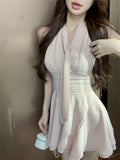 DAIIIBABYYY  -  2025 French Pink Ribbon Sleeveless Vest Dress Women Summer Temperament Slim Waist Cinching A-line Short Vestidos