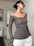 DAIIIBABYYY  -  Striped Slim T Shirt Women Clothes Long Sleeve Skinny Spring Autumn Tops Tees Female Clothing Sexy 2000s Clothes Y2k