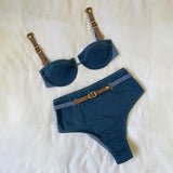 Daiiibabyyy  Sexy Bandage Bikini Set with Belt Female Brazilian Bikinis Halter Swimwear Women Swimsuit Bathing Suit Biquini