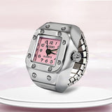 DAIIIBABYYY  -  Personalized Crystal Flower Mini Finger Watch Ring Elastic Strap Couple Rings Vintage Clock Roman Quartz Watch Ring Women Girls