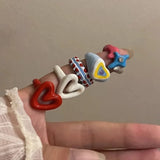 Daiiibabyyy  Boho Cute Romantic Macaron Color Love Heart Enamel Opening Rings for Women Charm Trendy Personality Y2K Finger Jewelry Girl Gift