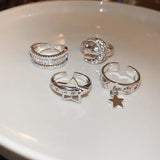 Daiiibabyyy New Rhinestone Pentagram Star Moon Ring for Women Charm Cool Trendy Aesthetic Luxury Accessories Korean Fashion Jewelry Gift
