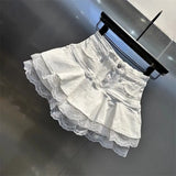 DAIIIBABYYY  -  Y2K Denim Mini Skirt Women Kawaii Lace Patchwork White Ball Gown Jeans Skirts Summer Gyaru Gothic Korean Black Faldas New