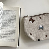 Daiiibabyyy  Women's Bag InS-style Embroidered Makeup Bag Portable Cartoon Coin Purse Hand-held Bag Storage Bag Green Color Simple For Girls