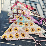 Daiiibabyyy  New Spring Summer Travel Headgear Handmade Knitted Headband Women Japan Korea Sweet Strap Headscarf Photo Triangle Towel