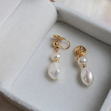 Daiiibabyyy  Irregular Baroque Pearl Drop Ear Clip For Women Wedding Birthday Party Temperament Jewelry Gifts for Mom Girls