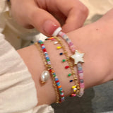 DAIIIBABYYY  -  New Fashion Summer Colorful Dopamine Flower Pearl Beaded Bracelet for Women Sweet Vacation Party Jewelry Friendship Gifts
