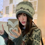 Daiiibabyyy  Casual Ethnic Style Fair Isle Style Knitted Hat Windproof Warm Winter Pullover Hat Coldproof Retro Beanies Hat Winter