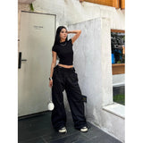DAIIIBABYYY  -  Y2K Black Cargo Pants Women Streetwear Lace Up Baggy Sweatpants Harajuku Oversize Wide Leg Joggers Gyaru Track Trousers