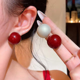 Daiiibabyyy  New Retro Fashion Ankara Red Round Ball Stud Earrings for Women Minimalist Statement Earrings Festive Party Atmosphere Jewelry
