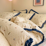 DAIIIBABYYY  -  French style pure cotton bed cover, four piece set on bed, 100 small floral all cotton duvet cover, bed sheet, lace style three