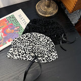 DAIIIBABYYY  -  Korean Niche Leopard Print Hand-sewn Bow Decorative Pullover Hat Spring and Summer Thin Breathable Skull Beanie Cap for Women's