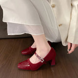 Daiiibabyyy  Summer New Square Toe Women's High Heels Buckle Strap Dress Pumps with Leopard Plus Size Chunky Heels Fashion Ladies Shoes
