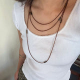 Daiiibabyyy  Vintage Brown Crystal Beaded Long Necklace for Women Fashion Trendy Stacking Geometric Clavicle Chain Y2K Jewelry Accessories
