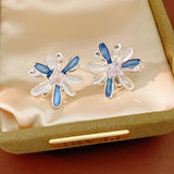 Daiiibabyyy  Zircon Inlaid Oil Drip Flower Stud Earrings Elegant Fashion Versatile Earring for Women Light Luxury High Grade Jewelry