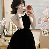Daiiibabyyy  Summer Dress for Women New High-end Designed Niche Chic Temperature French Style Sleeveless Halter Neck Bow Waist Short Dress