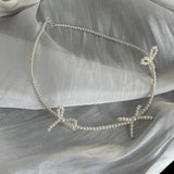 Daiiibabyyy  Korean Sweet Pearl Beaded Bowknot Clavicle Chain Ins Pearl Necklace Women Party Jewelry Girls Birthday Gifts