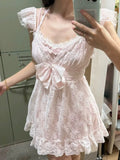 Daiiibabyyy  New Japanese Sweet Sexy Lace 2 Piece Set Chic Y2k Fairy Strap Dresses + Cardigan Korean Style Fashion High Street Retro Outfits