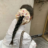 Daiiibabyyy  Flower Shape Embroidery Cherry Lace Scrunchies Hair Tie Ballet Style Embroidered Large Hair Scrunchies Ponytail Holder Hair Ring