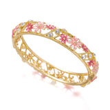 Daiiibabyyy  Elegant Flower Pattern Enamel Open Bracelet for Women Trendy Gold Plated Cloisonne Flowers Bangle Ring Charms Party Jewelry