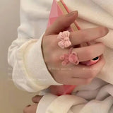 Daiiibabyyy Pink Cute Bear Ring Female Kawaii Candy Color Bow Ring Jewelry for Women New Kpop Trendy Elegant Charm Aesthetic Y2k Accessories