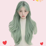 Daiiibabyyy  Long Hair Wig Women Big Curl Natural Simulation Fashion Mint Green Full Head Cover Synthetic Hair Lace Frontal Wig for Black Peo