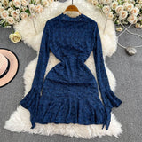 DAIIIBABYYY  -  Elegant Long Flare Sleeves Vintage V-neck Chic Rhinestone Lace Slim A-line Dresses Sexy Party High Street Autumn Winter Clothing