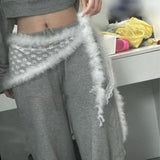 Daiiibabyyy  Jeans Pants Decor Super Soft Punk Fur Belt Y2K Warm Soft Belt Fluffy Waist Chain Street Dance Accessory