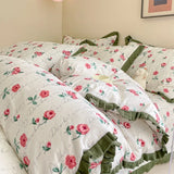 DAIIIBABYYY  -  French style pure cotton bed cover, four piece set on bed, 100 small floral all cotton duvet cover, bed sheet, lace style three