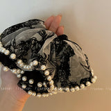DAIIIBABYYY  -  Large Embroidered Pearl Large Intestine Hair Band Mori Style Ponytail Hair String Rubber Band Female Hairtie Headwear New