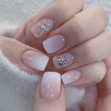 24Pcs Short Nude Square Fake Nail Colorful French Simple Flower Design Press on False Nails Detachable Full Cover Nails Tips Art
