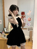 Daiiibabyyy  Summer Dress for Women New High-end Designed Niche Chic Temperature French Style Sleeveless Halter Neck Bow Waist Short Dress