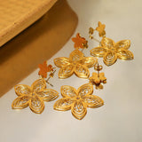 Daiiibabyyy  Gold Plated Stainless Steel Hollow Flower Drop Earrings for Women Glossy Dangle Earring Trendy Jewelry