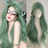 Daiiibabyyy  24inch Green Women Wig Cosplay Wig Hair Extensions Synthetic Natural Wavy Hair Green Hairpiece for Women St.Patrick Cosplay Use