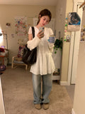 Daiiibabyyy  Retro Korean Sle ort Sve Hollow out Trim Button Slimming Casual Dr Unique SEI Girl Feeling High Waist Commute Dr
