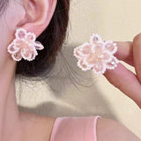 Daiiibabyyy  Zircon Imitation Pearl Flower Earrings New Y2K Sweet High-End Earrings French Camellia Light Luxury Unique Temperament Earrings
