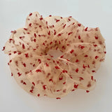 Daiiibabyyy  1PC Summer Red Polka Dot Tulle Scrunchie, Korean Large Hair Tie For Girls Ponytail Daily Casual Styling