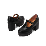 DAIIIBABYYY  -  Women's Platform Chunky High Heels Fashion Ankle Buckle Strap Round Toe Mary Jane Style Suitable for Work, School, Parties